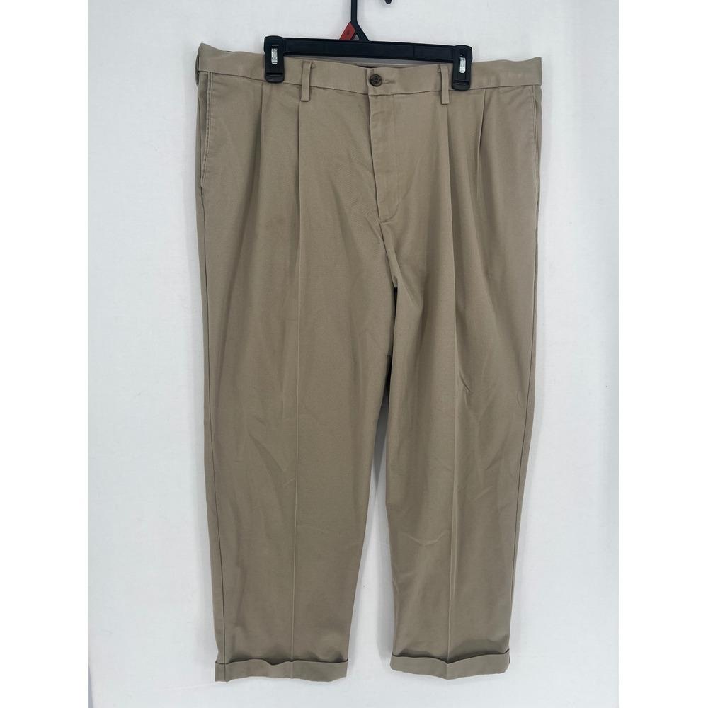 Dockers Relaxed Fit Pleated Chino Pants Mens 38x30 Khaki Tan Cuffed Hem 2783